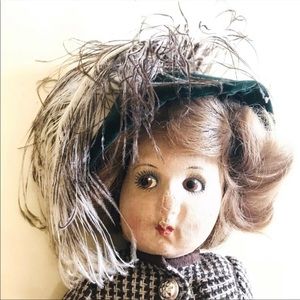 Antique Gre Poir Pressed Cloth Doll Human Hair 1920s French Jointed Rare